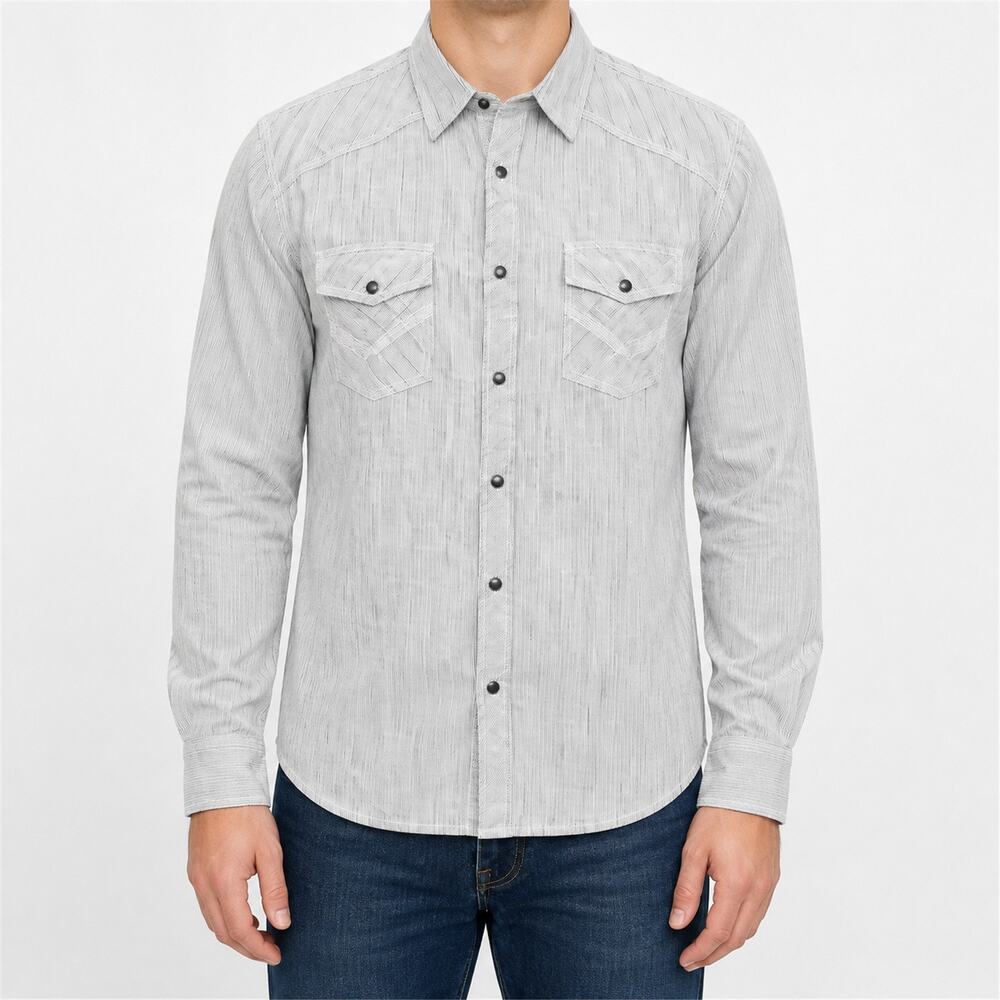 BKE Shirt Mens Large Gray Long Sleeve Western Snap Button Cotton Pocket Casual